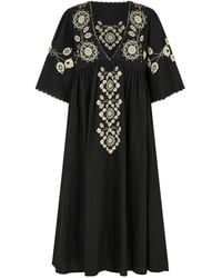 Raffya - Arianna V- Neck Embroidered Maxi Dress - Lyst