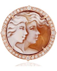 Artisan - Handmade Rose Gold Shell Cameo Pave Diamond Cocktail Ring Designer Jewelry - Lyst