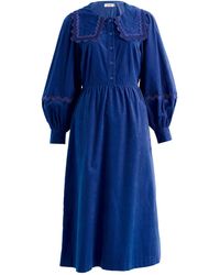 Louche - Prudence Babycord Big Collar Ric Rac Trim Midi Dress - Lyst