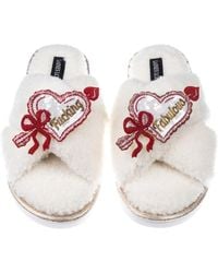 Laines London - Neutrals Neutral Boucle Slippers With Fucking Fabulous Hearts Brooches - Lyst