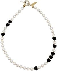 Farra - Freshwater Pearls With Heart Shaped Obsidian Choker Necklace - Lyst