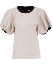 Julia Allert - Neutrals Puff Sleeve Faux Leather Top – - Lyst