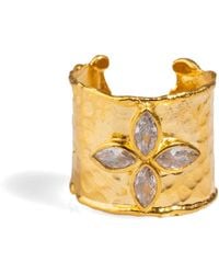 Ebru Jewelry - Diamond & Band Floral Chunky Cuff Ring - Lyst