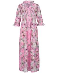 At Last - Cotton Annabel Maxi Dress In Pink Tropical - Lyst
