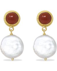 Vintouch Italy - Plated Carnelian & Keshi Pearl Earrings - Lyst