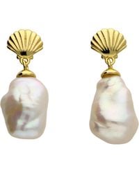 Harfi - Plated Shell Stud With Natural Keshi Pearl Drop Modern Earrings - Lyst