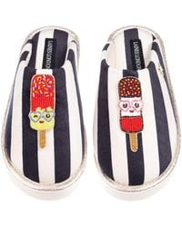 Laines London - Flatform Stripe Closed Toe Slippers With Cute Ice Lolly Brooches - Lyst