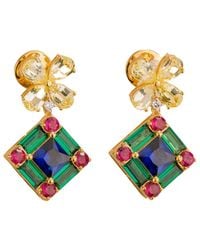 Juvetti - Medina Earrings In Yellow Sapphire, Royal Blue Sapphire, Emerald And Diamond - Lyst