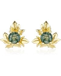 Azura Jewelry New York - Frosted Fern Moss Agate Stud Earrings Vermeil - Lyst