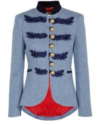 The Extreme Collection - Embroidery Denim Cotton Mao Collar Blazer With Golden Buttons Renata Denim - Lyst
