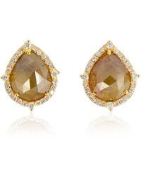 Artisan - 18k Solid In Natural Pear Cut Ice Diamond Stud Earrings Handmade Jewelry - Lyst
