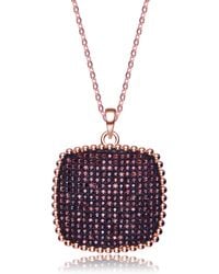 Genevive Jewelry - Rose Sterling With Rose Plated Ball Halo With Coffee Round Cubic Zirconias Pave Set Square Necklace - Lyst