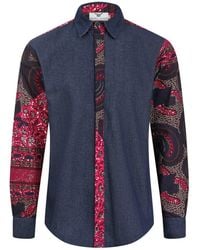 Ohema Ohene - Denim & African Print Cotton Shirt – Contrast Panel - Lyst