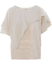 Larisa Dragna - Neutrals Echo Stripe Blouse With Draped Scarf - Lyst