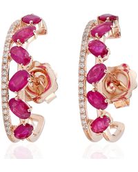 Artisan - 18kt Rose Gold Hoop Earring Pave Diamond Ruby - Lyst