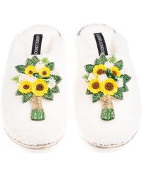Laines London - Neutrals Teddy Closed Toe Slippers With Bouquet Brooches - Lyst
