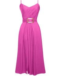 ALINA CERNĂTESCU - Simba Linen Draped Cocktail Midi Dress With Front Slit And Pockets - Lyst