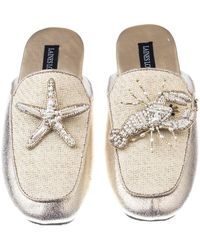 Laines London - / Neutrals Classic Mules With Pearl Starfish & Lobster Brooches - Lyst