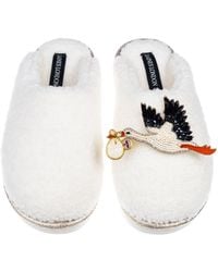 Laines London - Neutrals Cream Teddy Closed Toe Slippers With New Baby Stork Brooches - Lyst
