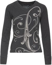 Conquista - V Neckline Dark Grey Print Top - Lyst
