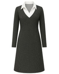 Conquista - Shirt Collar Detail Dark Striped Dress - Lyst