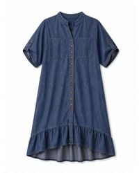 Yumi' - Chambray Denim Dip Hem Relaxed Fit Shirt Dress - Lyst