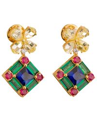 Juvetti - Medina Gold Earrings Yellow Sapphire, Royal Blue Sapphire, Emerald & Diamond - Lyst