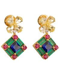 Juvetti - Medina Gold Earrings Yellow Sapphire, Royal Blue Sapphire, Emerald & Diamond - Lyst