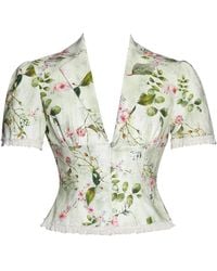 Miss Circle New York - Zanella Floral Print Lace Trim Linen Top - Lyst