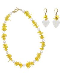 Farra - Bemboo Coral With Pearls Necklace And Earrings Set - Lyst