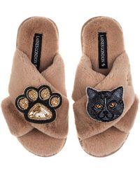 Laines London - Neutrals Classic Laines Slippers With Paw & British Shorthair Cat Brooches - Lyst
