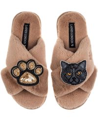 Laines London - Neutrals Classic Laines Slippers With Paw & British Shorthair Cat Brooches - Lyst