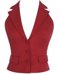 Miss Circle New York - Ursella Crimson Halter Single-Breasted Lapel Top - Lyst