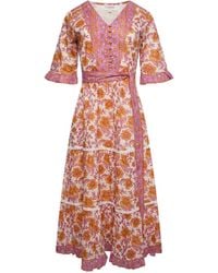 LAtelier London - Noemi Floral Block Print Cotton Midi Dress - Lyst