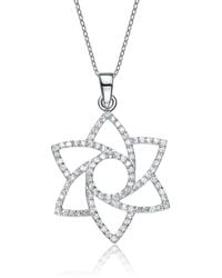 Genevive Jewelry - Sterling Plated With Clear Cubic Zirconia Floral Pendant Necklace - Lyst
