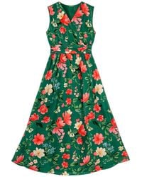 Yumi' - Blurred Floral Print Mesh Stretch Midi Dress With Pockets - Lyst