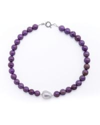 Silver Moon - Sterling Necklace Echo With Gemstones, Natural Seed Pearls And Baroque Pearl - Lyst