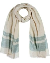 Heritagemoda - Neutrals Handwoven Light Linen Scarf With Sage Colour-Block Detail - Lyst