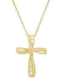 Kylie Harper - Baguette Twist Diamond Cz Cross Pendant Necklace - Lyst