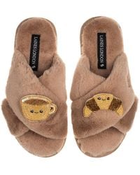 Laines London - Classic Slippers With Laines Lovables Coffee & Croissant Brooches - Lyst