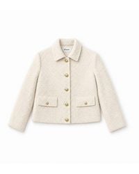 ROAV - Neutrals Short Cream Wool Blend Bouclé Jacket - Lyst