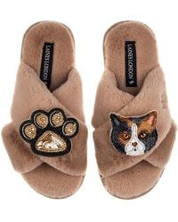 Laines London - Neutrals Classic Laines Slippers With Paw & Domestic Shorthair Calico Cat Brooches - Lyst