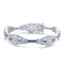 Genevive Jewelry - Sterling Silver Clear & Blue Cubic Zirconia Oval Link Bracelet - Lyst