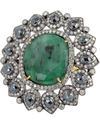 Artisan - Emerald & Pear Spinel Pave Diamond Cocktail Ring In 18k Gold 925 Sterling Silver - Lyst