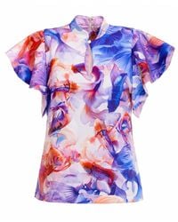 Julia Allert - Stand Collar Ruffle Sleeve Blouse – Fish Print - Lyst