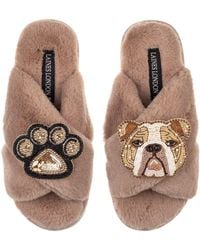 Laines London - Classic Laines Slippers With Mr Beefy The Bulldog & Paw Brooches - Lyst