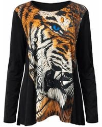 Conquista - Long-Sleeve Top With Artistic Tiger Print - Lyst