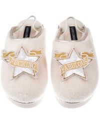 Laines London - Neutrals Flatform Cloud Closed Toe Slippers With Fucking Fabulous Brooches - Lyst