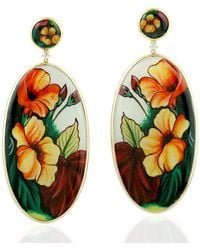 Artisan - Diamond Hand-Painted Enamel Bakelite Drop Earrings - Lyst