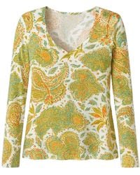 Conquista - Paisley Print V-Neck Long-Sleeve Top - Lyst